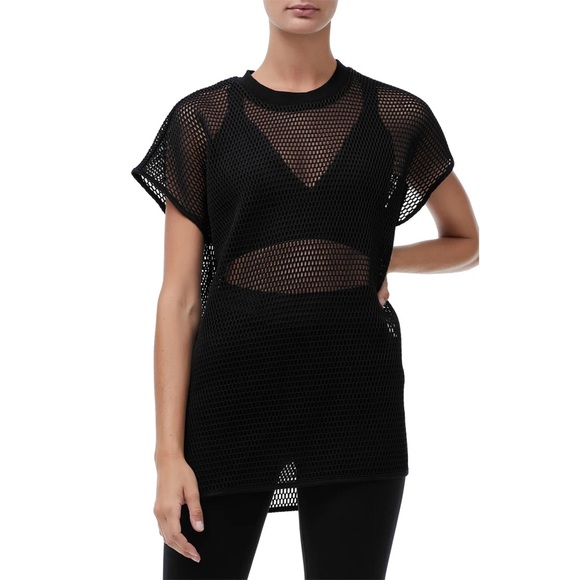 Good American Branded Black Mesh Tee - Picture 3 of 7